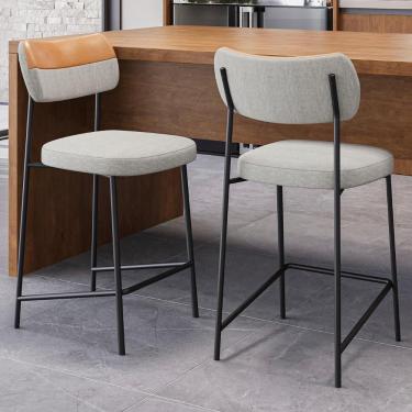 Imagem de Banqueta Cozinha Média Kit 2 Milli Linho Caramelo/cinza A14 - Mpozenato