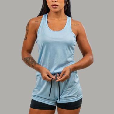Imagem de Conjunto Academia Feminino Regata Nadador+Short 2em1 com Bermuda compr