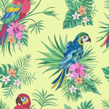 Imagem de CHIHUT Papel de parede retrô de pássaro de 45 x 599 cm, papel de parede floral vintage, descasque e cole para quarto, papagaios azuis e vermelhos, papel de contato chinês para prateleiras autoadesivo