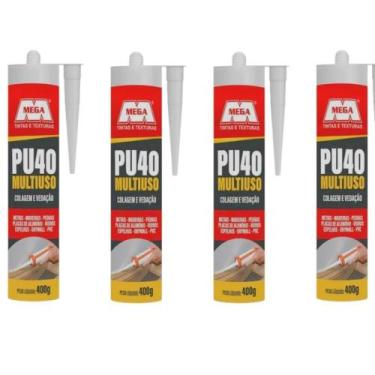 Imagem de Kit 4 Selante PU40 Branco Bisnaga Mega Vedação Profissional Obra Repar