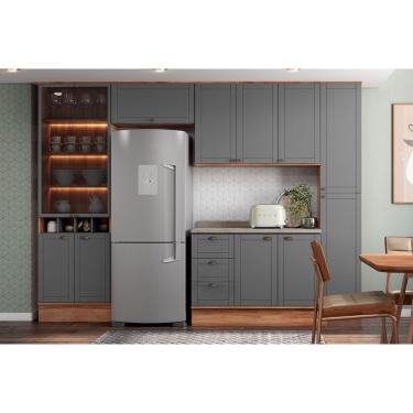 Imagem de Kit de Cozinha Completa 5 Peças Bella (2Aéreos+1Balcão+1Cristaleira+1Paneleiro) C5P202 Nogal/Cinza - Carraro