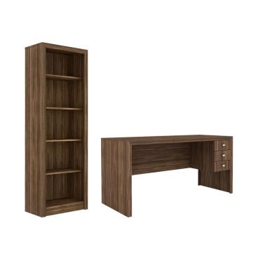 Imagem de Escritório com Mesa para Computador e Armário Nogal - FdECOR