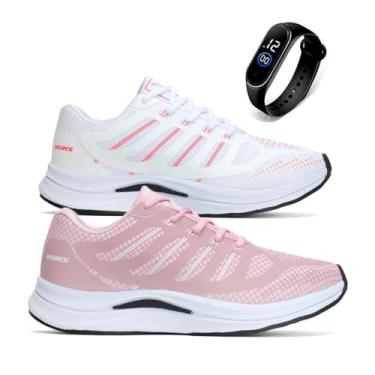 Imagem de Kit 2 Tenis Feminino Academia Caminhada Leve Confortavel Vuks com Relógio Digital (Rosa e Branco, BR, Adulto, Numérico, 38)