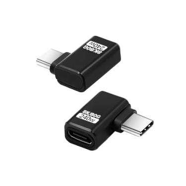 Imagem de Duttek Adaptador USB-C de ângulo reto de 80 Gbps, até [vídeo 8K @60Hz, carregamento de 240W, transferência de dados de 80 Gbps] Adaptador extensor USB C de 90 graus para Thunderbolt 5/4, iPhone 16