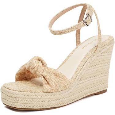 Imagem de MASIKA sandálias femininas, sandálias plataforma de cunha confortáveis, alpargatas trançadas, salto anabela, chinelos de praia com bico aberto., Damasco, 35