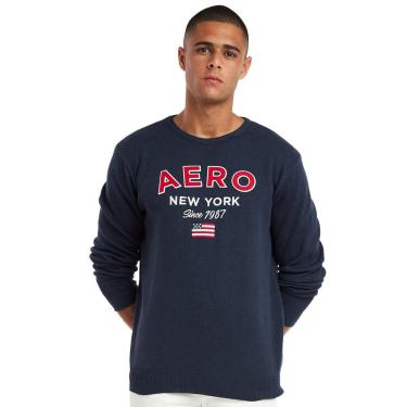 Imagem de Blusa Aeropostale Masculina Tricot Aero Patch US Flag Azul Marinho-Masculino