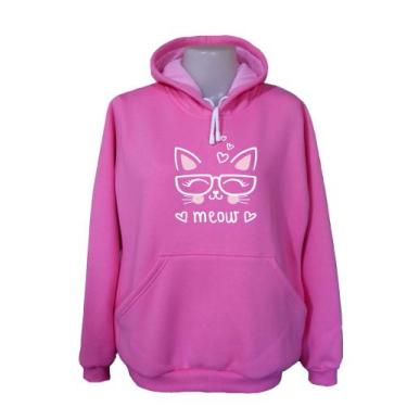 Imagem de Blusa Moletom Plus Size Feminina casaco gat Meow xg Ao Xg8, Rosa, XG5