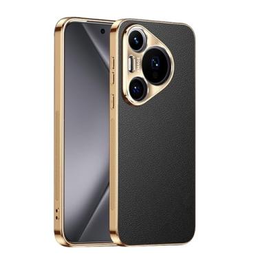 Imagem de HAOMRIYL Capa ultrafina para Huawei Pura 80 Ultra/80 Pro+/80 pro/80, capa de couro de grão lichia com proteção de câmera de metal, capa galvanizada, preta, 80 ultra