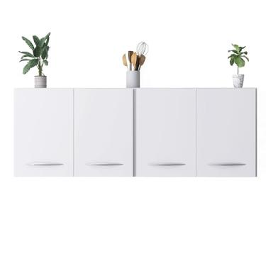 Imagem de Armário de Parede Moderno, 4 Portas, Preto, com Puxadores em Alumínio, para Cozinha e Sala (Preto)