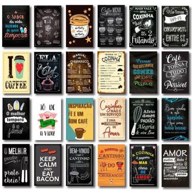 Imagem de Kit 24 Placas Decorativas Mdf Cozinha Frases Café