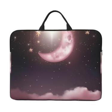 Imagem de Capa para laptop, lua, rosa, estrelas, bolsa para laptop, capa protetora para notebook de 14 polegadas