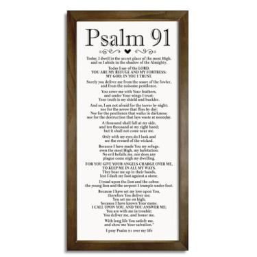 Imagem de Decoração de parede cristã, placa inspiradora de versículo da Bíblia, placas emolduradas de madeira de fazenda 38 × 19 × 0,76 cm, decoração religiosa para casa, presente cristão, placa do Salmo 91