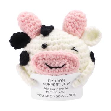 Imagem de Positive Cow, mini fio de algodão fofo de crochê de vaca positiva com cartão encorajador de bichinho de pelúcia emocional suporte de batata brinquedo presente para amigos da família, decoração de