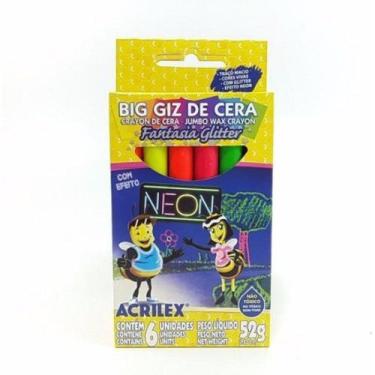 Imagem de Giz de Cera 6 Cores Gizão Neon Fantasia Gliter Acrilex, Unico