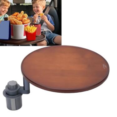 Imagem de AUNMAS Bandeja de Porta -copos de Carro, 360 ° Rotativo de Copo Automotivo Bandeja Anexável Extender de Mesa de Carro Destacável para Lanches de Comida Bebida (Cor escura)