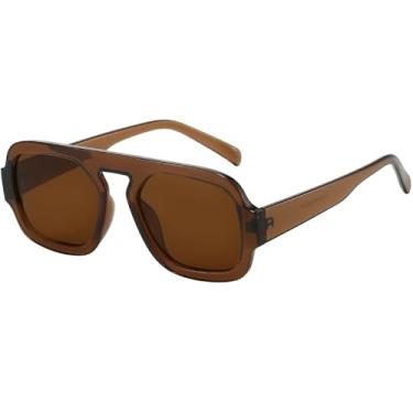 Imagem de MUNSADE Óculos de sol aviador quadrados modernos para mulheres, design plano, armação elegante, óculos de sol vintage, Armação marrom escuro/lente marrom, 53mm