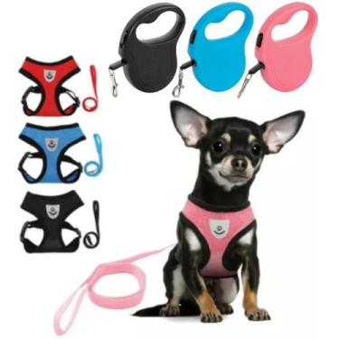 Imagem de Coleira Peitoral Colete Cachorro e Gato + Guia Extensível Retrátil 5mt