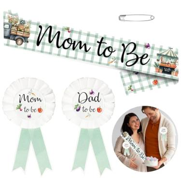 Imagem de Conjunto de decorações de corsage com faixa de chá de bebê para mãe para ser maternidade e pai para ser corsage com broche de corsage para chá de bebê, lembrancinhas de festa revelação de gênero