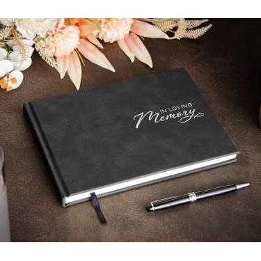 Imagem de In Loving Memory Funeral Guestbook c/ caneta e caixa (Design 1) - 24,5 x 17,8 cm capa dura preta com gravação em prata, 60 páginas pautadas - Serviço memorial e lembrança de livro de visitas