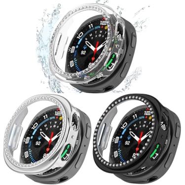 Imagem de MOOISVS 3 pacotes para Samsung Galaxy Watch 8 44 mm, capa protetora com moldura brilhante compatível com Galaxy Watch 8 de 44 mm (pacote com 3, preto/transparente/prata)