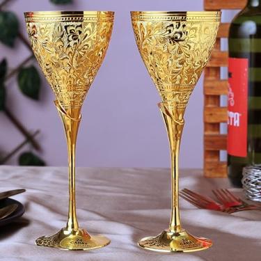 Imagem de Professional Handicrafts Taças de champanhe de casamento banhadas a ouro 24K para noiva e noivo, taça de comunhão de cálice de metal, cálice, presente de Natal, casal de noivado - conjunto de 2