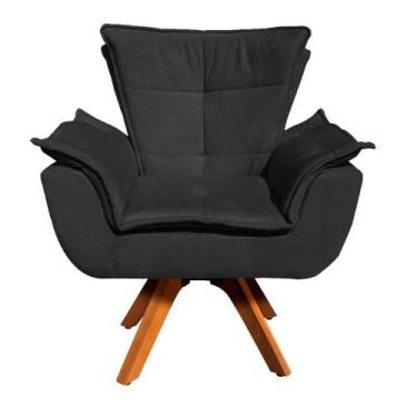 Imagem de Poltrona Giratória Opala Suede Preto Base Madeira - D'ROSSI