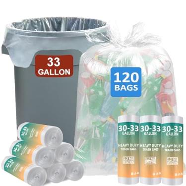 Imagem de Sacos de lixo transparentes de 30 a 80 litros, resistente, 120 unidades com 4 abraçadeiras inovadoras | Compatível com Rubbermaid Brute & Winco & Behrens Lixeira redonda de 30-33 galões | Resistente a