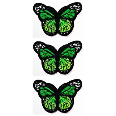 Imagem de Conjunto de 3 peças mini borboleta pequena animal selvagem verde desenho animado criança ferro costurar em adesivos para chapéu boné polo mochila roupas jaqueta camiseta bordado ferro sobre costurar