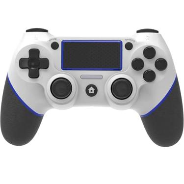 Imagem de Controle sem fio Gamepad para PS4/PS4 Slim/PS4 Pro/PC com cabo de carregamento USB com vibração dupla, touchpad clicável, função de áudio, barra de luz e antiderrapante (WhiteBule)