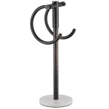 Imagem de Hoooh Anel de toalha independente com base de mármore - Suporte duplo de bronze polido a óleo para penteadeira de banheiro, toalheiro de bancada de aço inoxidável