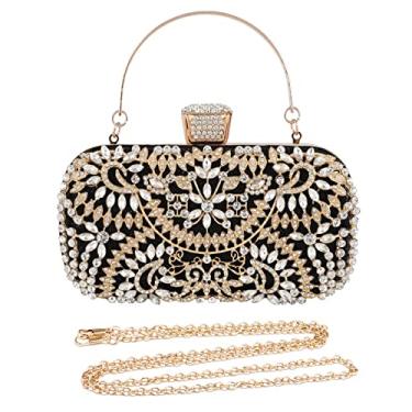 Imagem de CORIOS Bolsa feminina de strass para noite com lantejoulas brilhantes com glitter, bolsa clutch de cristal, bolsa de casamento para casamento e banquete, Preto