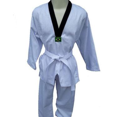 Imagem de Kimono Dobok Adulto Gola Preta Taekwondo Com Faixa-Unissex