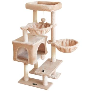 Imagem de KIYUMI 25Be Cat Tree Cat Tower Sisal Postes para arranhar condomínio casa de brincar rede plataforma de salto para móveis para gatos, centro de atividades, bege