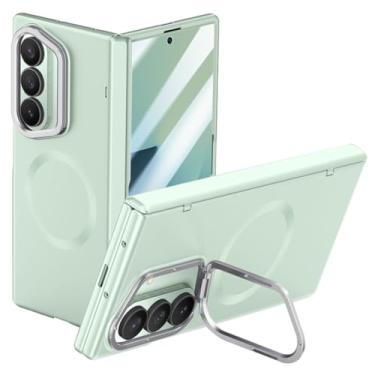 Imagem de LTLMYDAM Capa magnética para Samsung Galaxy Z Fold 7, capa de telefone com suporte de lente de metal fina com dobradiça completa, capa protetora de tela automática, verde, dobra 7