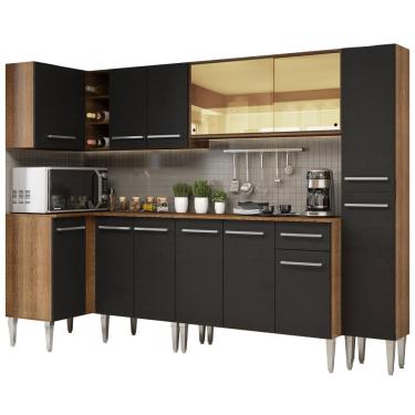 Imagem de Cozinha Completa de Canto Madesa Emilly Wave com Armário Vidro Reflex, Balcão e Paneleiro