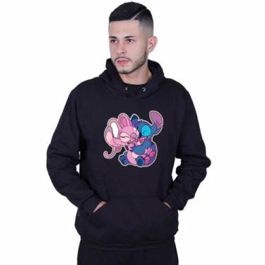 Imagem de Moletom Unissex Canguru Lilo e Angel Love Casal - Lafre, Preto, G