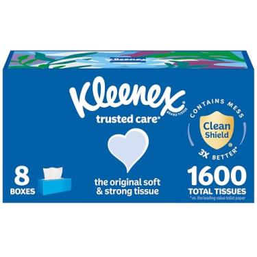 Imagem de Kleenex Lenços faciais Trusted Care, 8 caixas planas, 200 lenços por caixa, 2 camadas, a embalagem pode variar