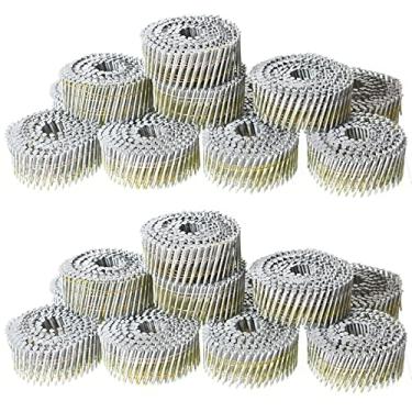 Imagem de TINVHY Pregos de revestimento de bobina de arame agrupados de 3,5 cm x 0,092 cm, cabeça redonda completa de 15 graus, haste de anel, galvanizado a quente, 3600 unidades