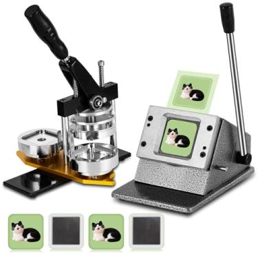 Imagem de Saladulce Kit de ímã de geladeira 2 x 2 botões quadrados para fazer máquinas faça-você-mesmo com cortador de papel quadrado e 110 conjuntos de ímãs para fazer suprimentos