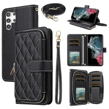 Imagem de Dswteny Argyle Capa carteira para Samsung Galaxy S25 Ultra 5G com alça de ombro, capa de celular flip de couro PU com suporte para cartão de crédito para S25Ultra 25S S 25 25Ultra 6.9 2025 feminino