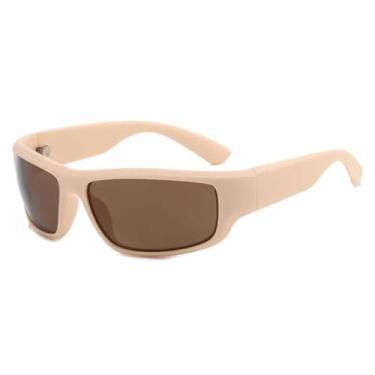 Imagem de Óculos de sol da moda para ciclismo, óculos de sol esportivos femininos, punk, retrô, steampunk, masculino, lentes prateadas, proteção UV400 (bege, marrom)