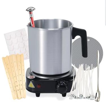 Imagem de Aroparc Kit de fabricação de velas com derretidor de cera, panela de derretimento de cera de banho-maria dupla de 1,134 g, termômetro, dispositivo de centralização de pavio, placa quente e suprimentos