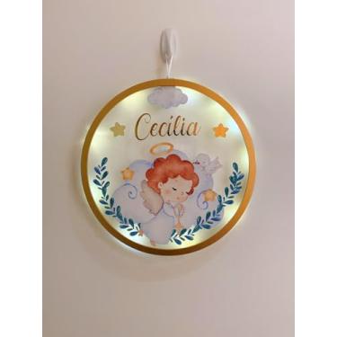 Imagem de Enfeite Porta Maternidade Anjinho Acrílico e Espelho Led