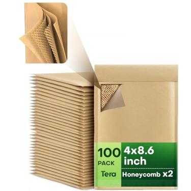 Imagem de Tera Envelopes de correspondência acolchoados em favo de mel: 12 x 22 cm, 100 peças, proteção de 4 camadas, papel kraft biodegradável reciclável para maquiagem de joias, bolsas de envio para pequenas