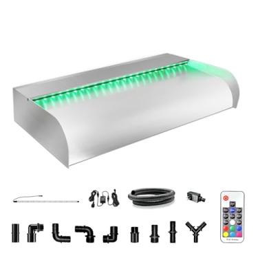 Imagem de LONGRUN Fonte de piscina em cascata, atualizada, com borda aberta de aço inoxidável, para piscinas, lagos de carpas, spa e jardim, 60 cm