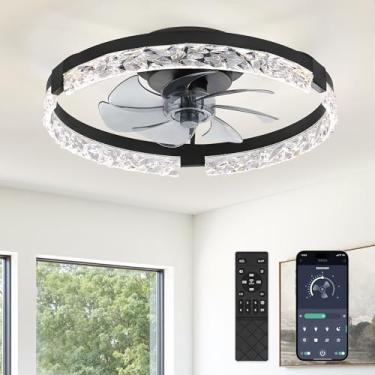 Imagem de ZMISHIBO Ventiladores de teto de 50 cm com luzes, ventilador de teto de perfil baixo e controle remoto, ventiladores de teto de montagem embutida, luz LED regulável contínua, luminárias pretas para