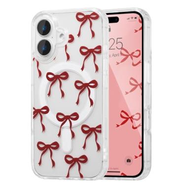 Imagem de UEEBAI Capa magnética para iPhone 17, capa de arco compatível com MagSafe, fita fina sem fio, estética, capa protetora antiamarelamento à prova de choque para mulheres e meninas - Borgonha
