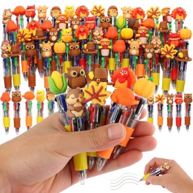 Imagem de Caneta multicolorida de Ação de Graças em um desenho animado fofa, divertida, 4 em 1, canetas esferográficas fofas e fofas Kawaii, folhas de bordo, abóboras, espantalhos e perus, para crianças