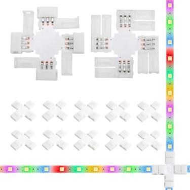 Imagem de Yetaida 10 peças de conectores de fita de LED de 3 pinos, conectores de luz de canto em forma de X de 8 mm, adaptadores de terminal extensíveis sem solda, adaptadores de terminal extensíveis para