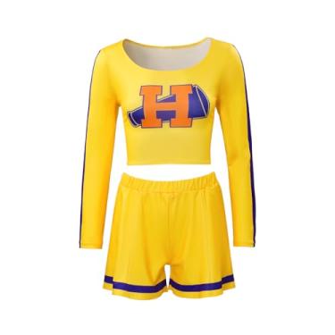 Imagem de Willyacos Buffy The Vampire Slayer Cosplay Costume Buffy Cheerleader Costumes Cheerleading Uniforms Crop Top Pants Outfit (Yellow, XS)